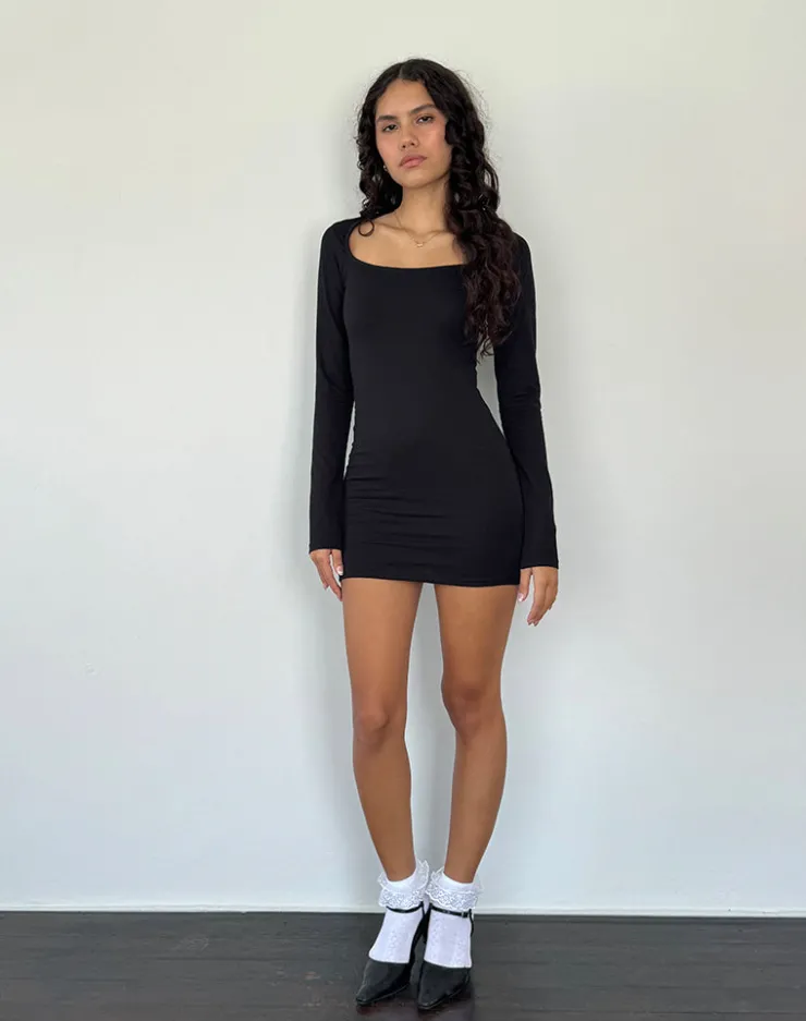 Women Motel Rocks Basics | Day Dresses | Janjisu Long Sleeve Lycra Bodycon Mini Dress in