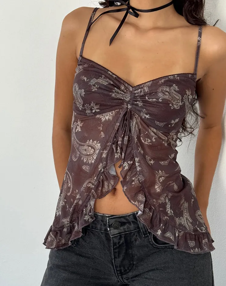 Women Motel Rocks Printed Tops | Jaraga Butterfly Top in Tonal Black Paisley