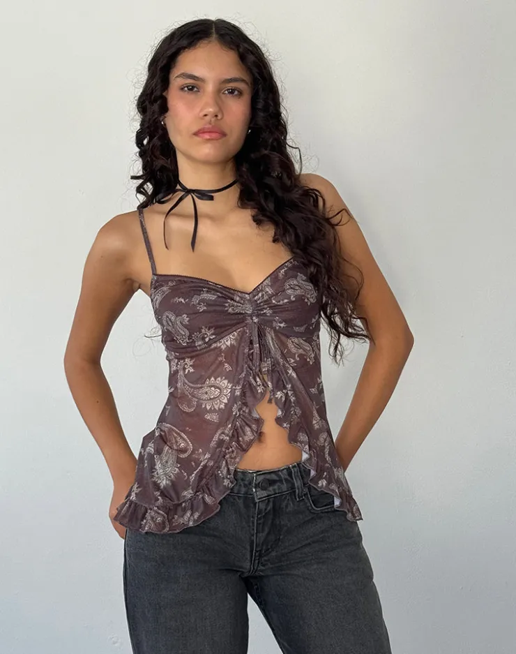 Women Motel Rocks Printed Tops | Jaraga Butterfly Top in Tonal Black Paisley