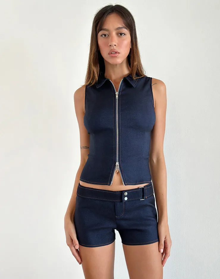 Women Motel Rocks Micro Shorts | Co-ords | Jarli Hot Pants in Chambray Denim