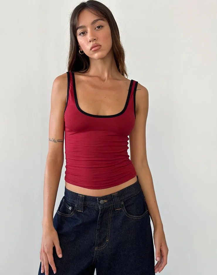 Women Motel Rocks Basic Tops | Vest Tops | Jastiya Top in Adrenaline Red with Black Binding