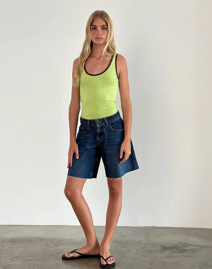 Women Motel Rocks Vest Tops | Basic Tops | Jastiya Top in Green Banana with Deep Mahogany Binding