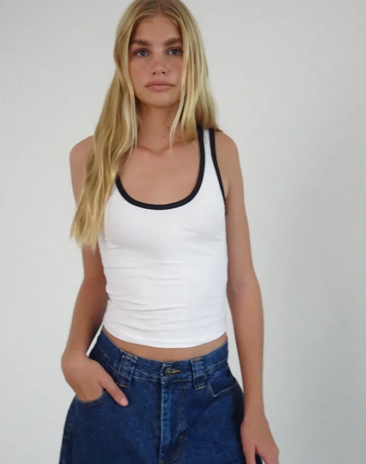 Women Motel Rocks Basic Tops | Vest Tops | Jastiya Vest Top in White with Black Binding