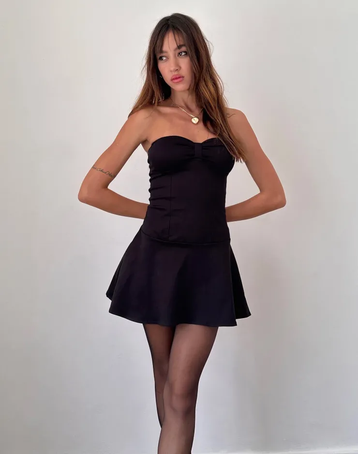 Women Motel Rocks Little Black Dresses | Mini Dresses | Javas Bandeau Mini Dress in Black Sateen