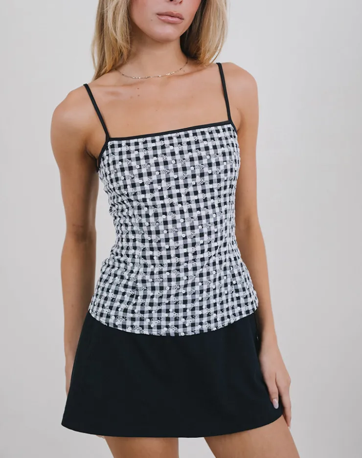 Women Motel Rocks Corset Tops | Strappy Tops | Jeiha Cami Top in Floral Gingham Black