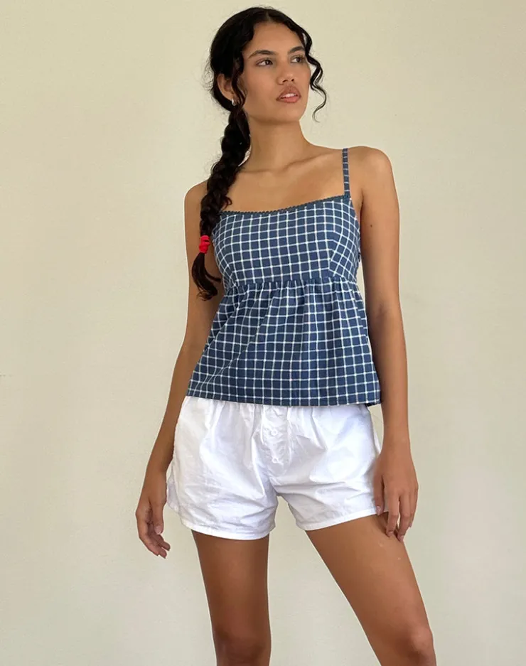 Women Motel Rocks Strappy Tops | Going Out Tops | Jeju Top in Navy Tartan Poplin