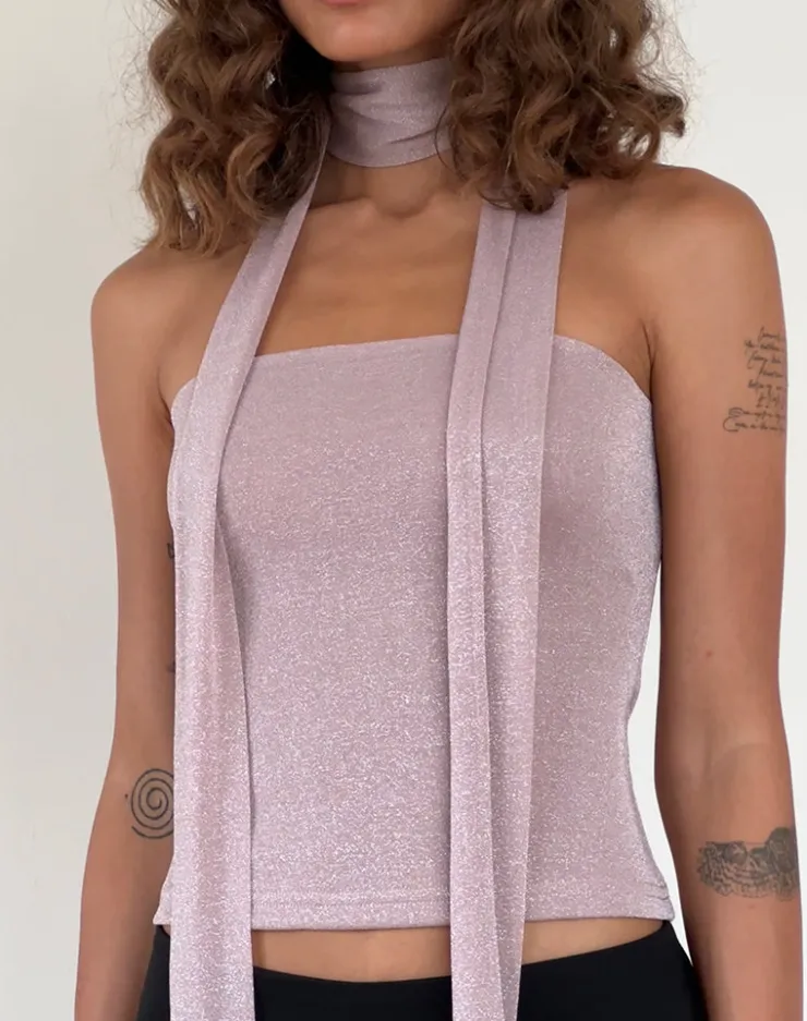 Women Motel Rocks Bandeau Tops | Jeldia Bandeau Top and Scarf Set in Pink Shimmer