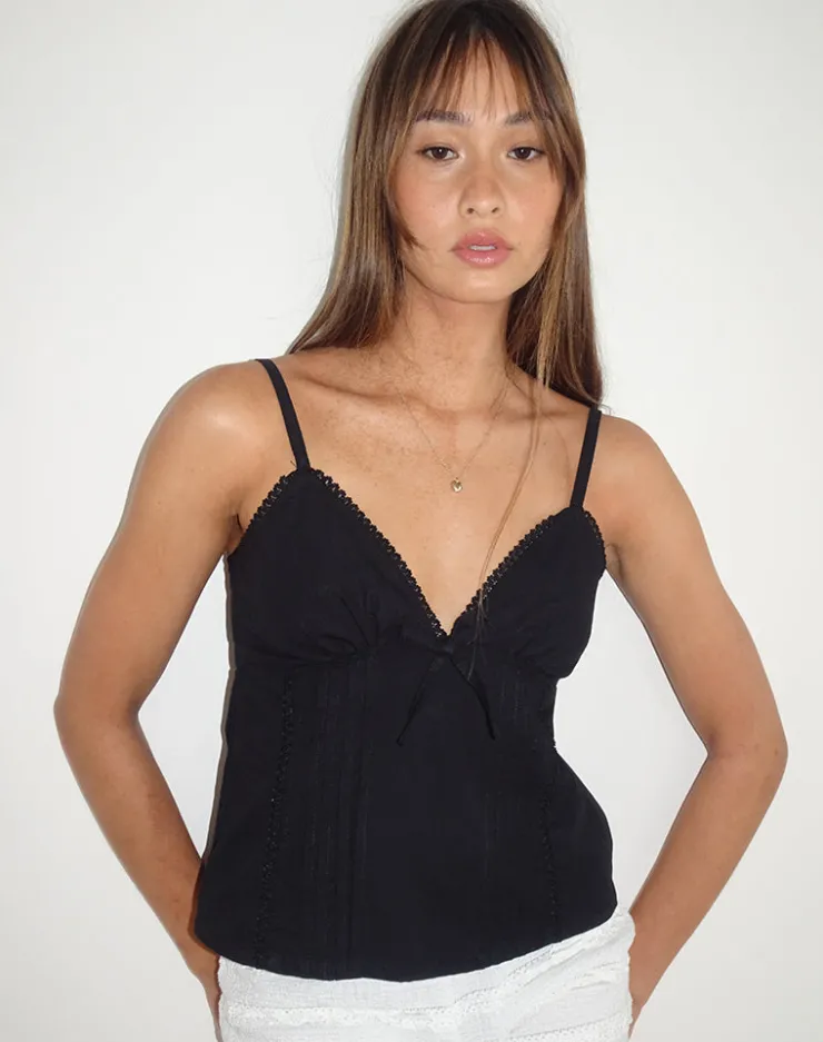 Women Motel Rocks Strappy Tops | Going Out Tops | Jepuni Cami Top in Black Poplin