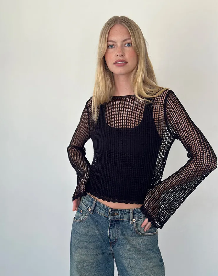 Women Motel Rocks Jumpers | Jessamyn Open Knit Jumper in Black