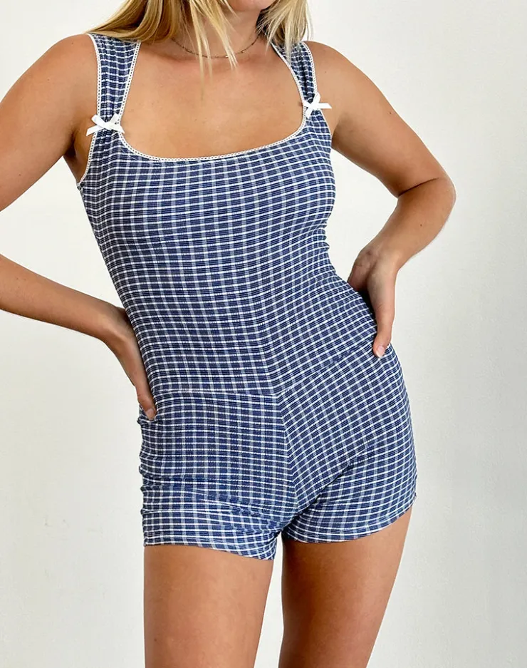 Women Motel Rocks Jumpsuits & Rompers | Jilia Playsuit in Crinkle Deep Blue with Bow