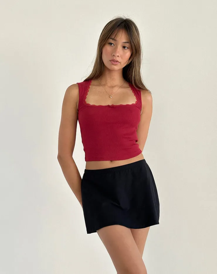 Women Motel Rocks Basic Tops | Vest Tops | Jinila Top In Adrenaline Red With Lace Trim And Bow