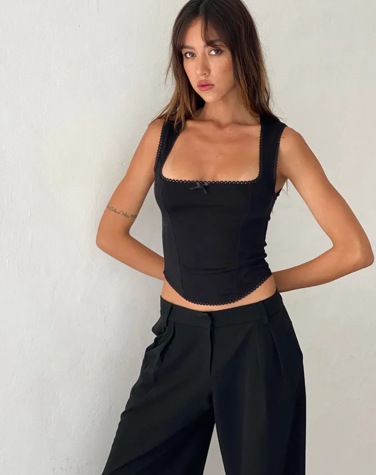 Women Motel Rocks Corset Tops | Going Out Tops | Jinisa Corset Top in Black Sateen