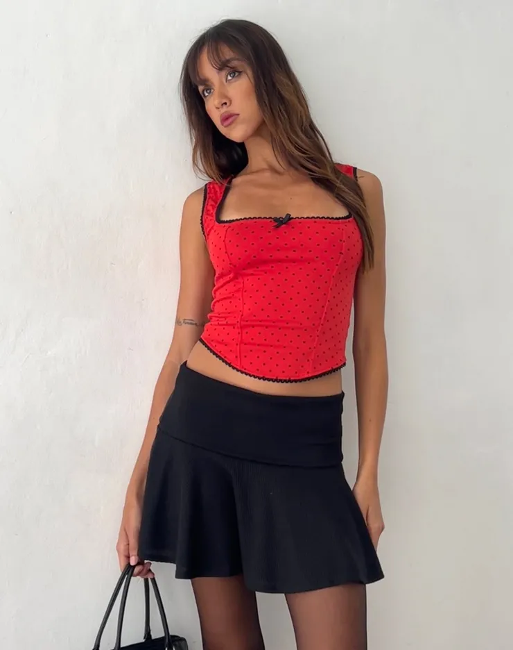 Women Motel Rocks Corset Tops | Crop Tops | Jinisa Corset Top in Red Polka