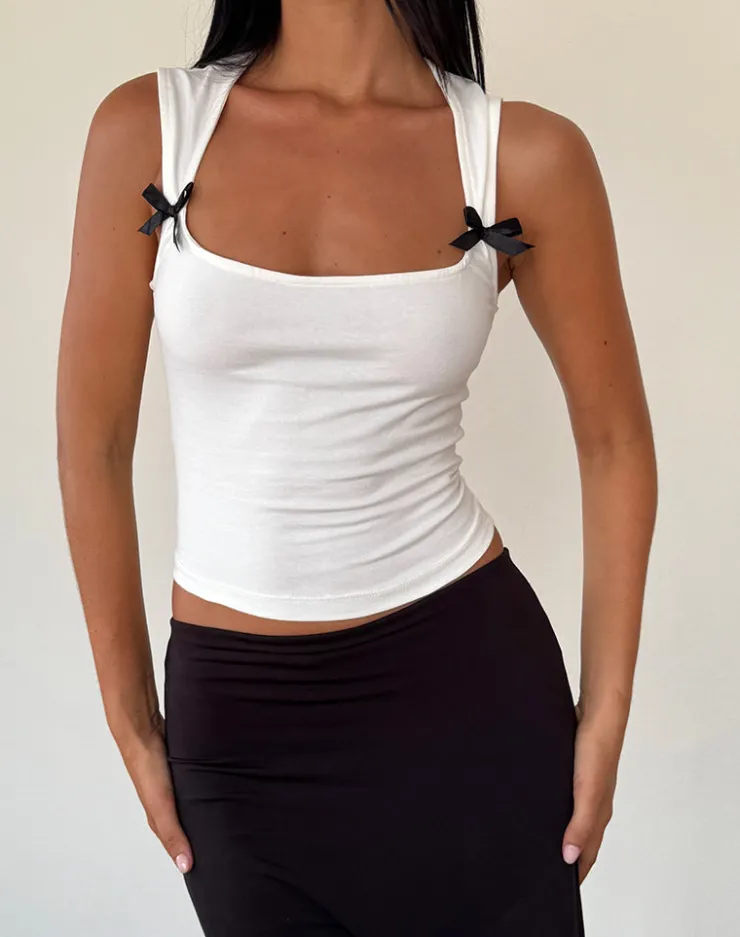 Women Motel Rocks Basics | Basic Tops | Jiniso Crop Top in Off White with Black Bows