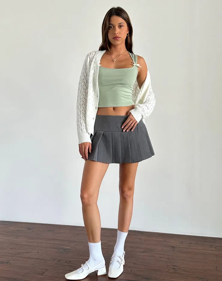 Women Motel Rocks Basic Tops | Vest Tops | Jiniso Crop Top in Sage with Ivory Bows