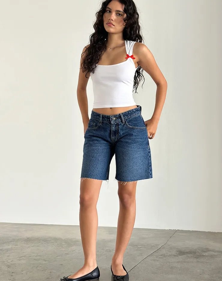 Women Motel Rocks Basic Tops | Crop Tops | Jiniso Top in White with Red Bows