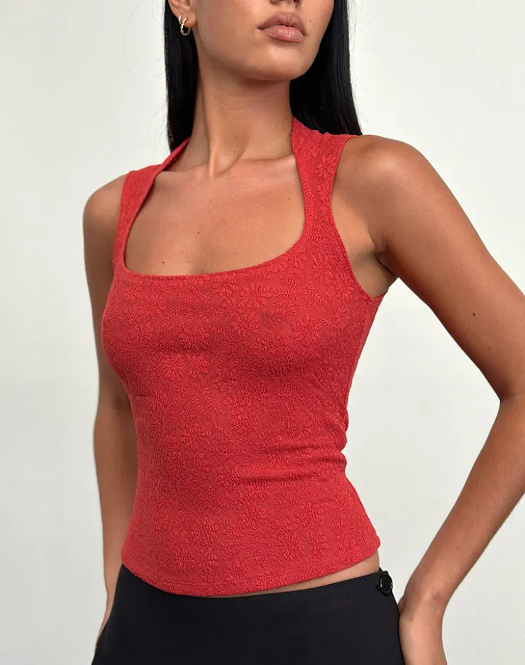 Women Motel Rocks Going Out Tops | Jinsu Top in Textured Stretch Red