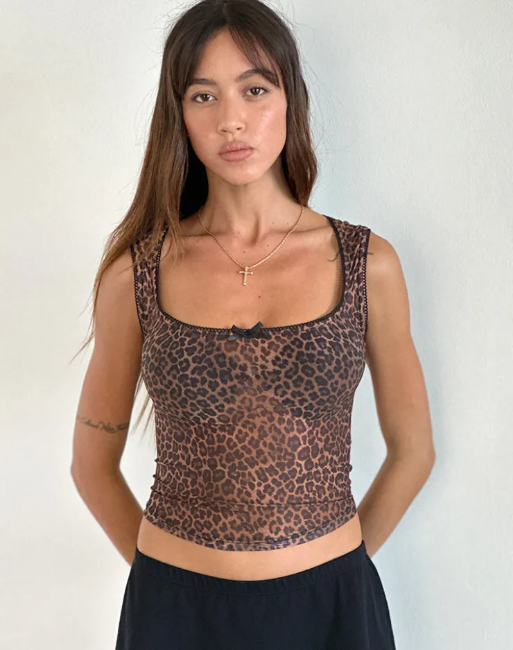 Women Motel Rocks Printed Tops | Strappy Tops | Jiraya Top in Mesh Printed Rar Leopard