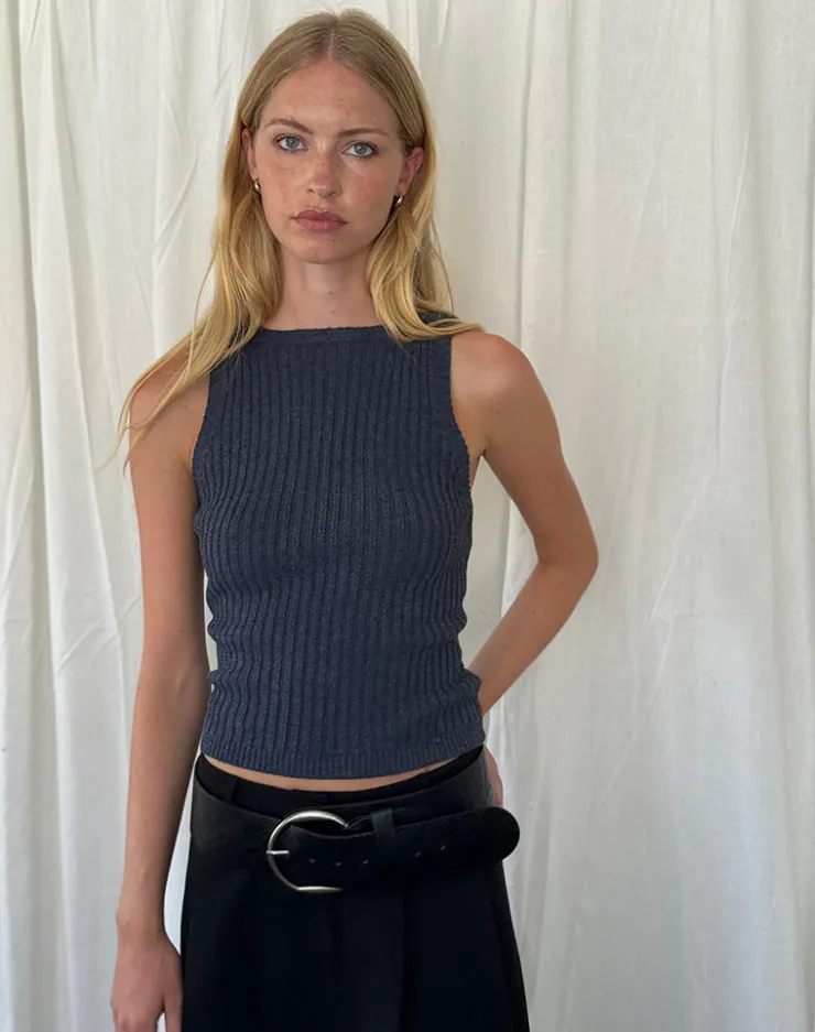 Women Motel Rocks Vest Tops | Jiselle Knitted Tank Top in Dark Charcoal