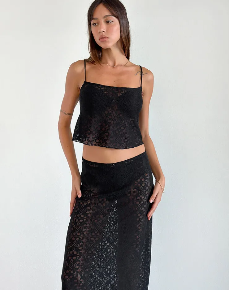 Women Motel Rocks Co-ords | Strappy Tops | Jolan Cami Top in Black Clover Lace