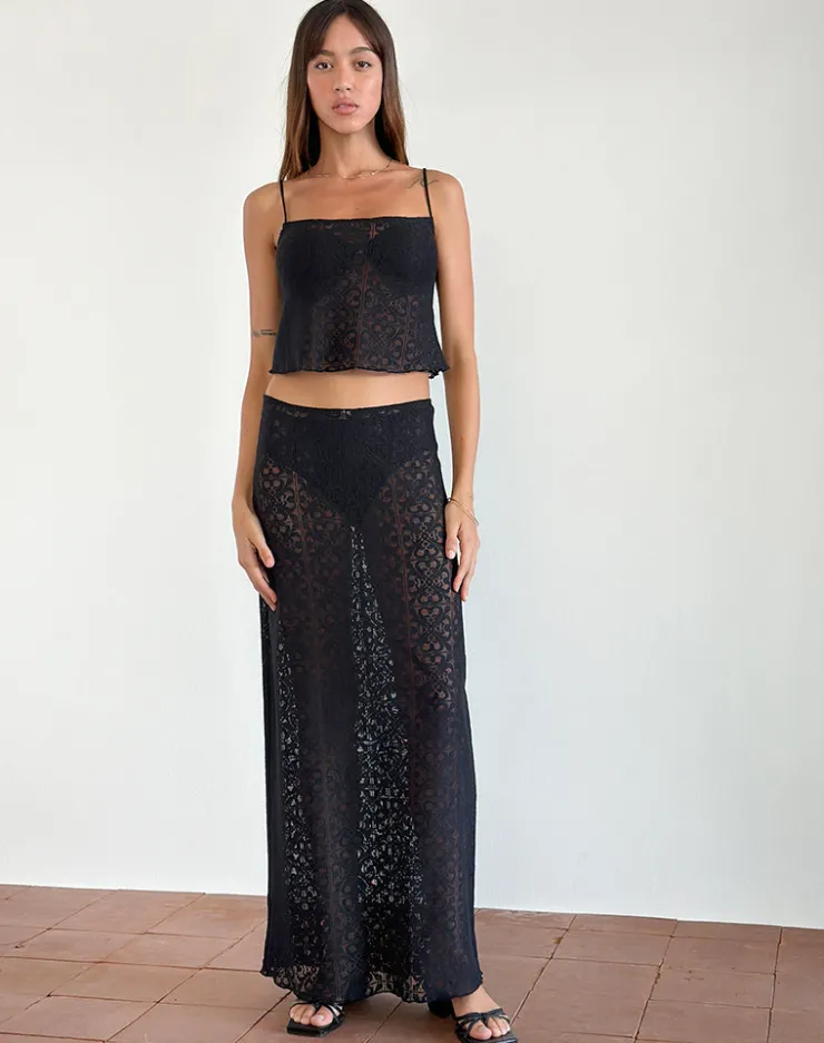 Women Motel Rocks Co-ords | Strappy Tops | Jolan Cami Top in Black Clover Lace