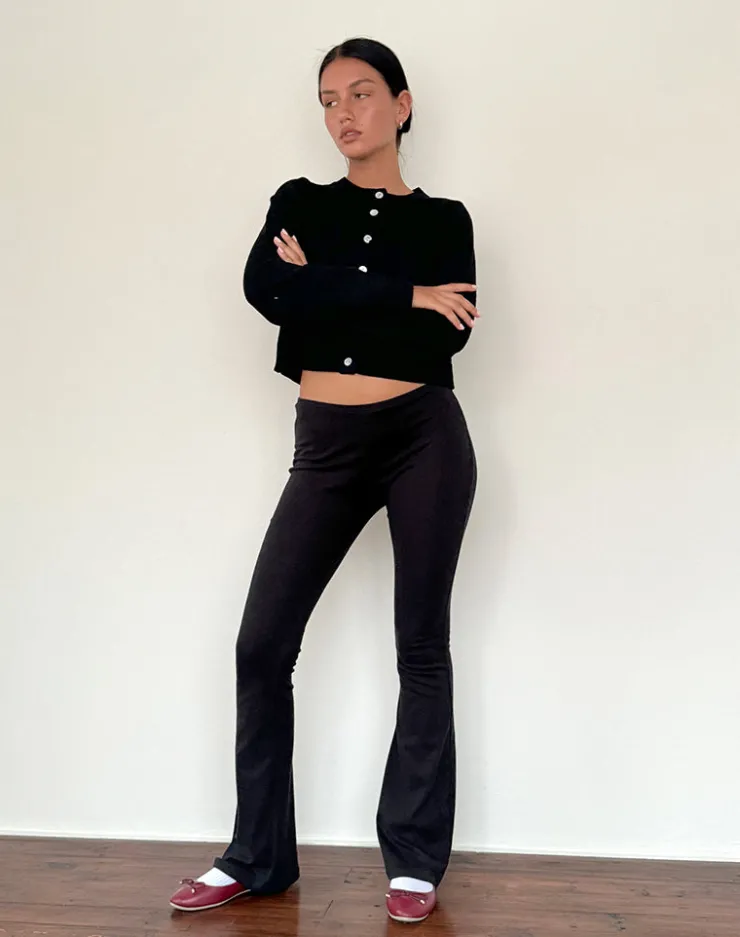 Women Motel Rocks Basics | Low Rise Pants | Joxiel Soft Rib Flared Trouser in Black