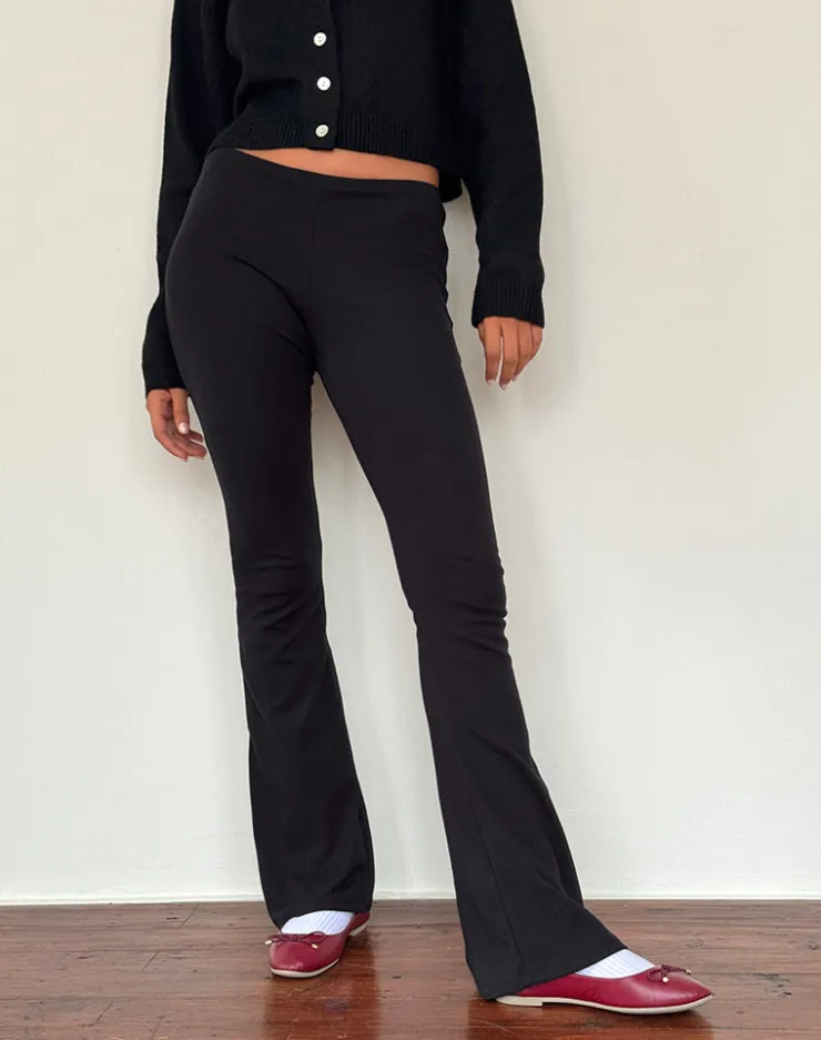 Women Motel Rocks Basics | Low Rise Pants | Joxiel Soft Rib Flared Trouser in Black