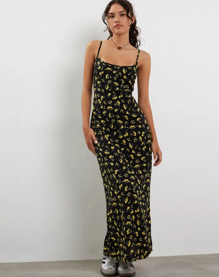 Women Motel Rocks Day Dresses | Kafka Maxi Dress in Buttercup Black and Yellow