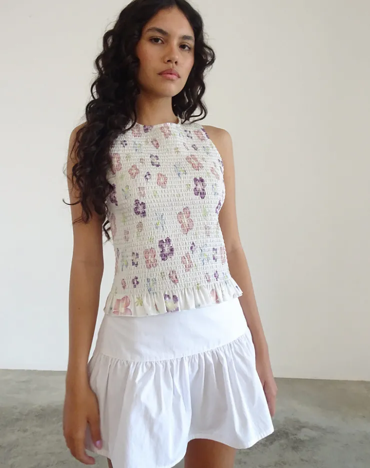 Women Motel Rocks Vest Tops | Printed Tops | Kagumi Shirred Top in Flower Stamp Purple