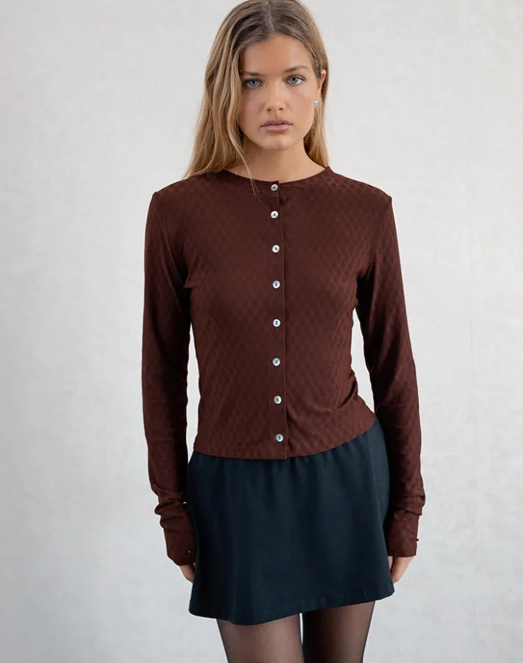 Women Motel Rocks Shirts And Blouses | Long Sleeve Tops | Kahula Shirt in Argyle Mesh Brown