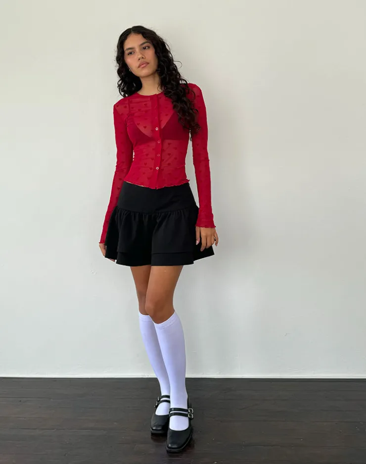 Women Motel Rocks Long Sleeve Tops | Going Out Tops | Kahula Shirt in Red Heart Flocked Mesh