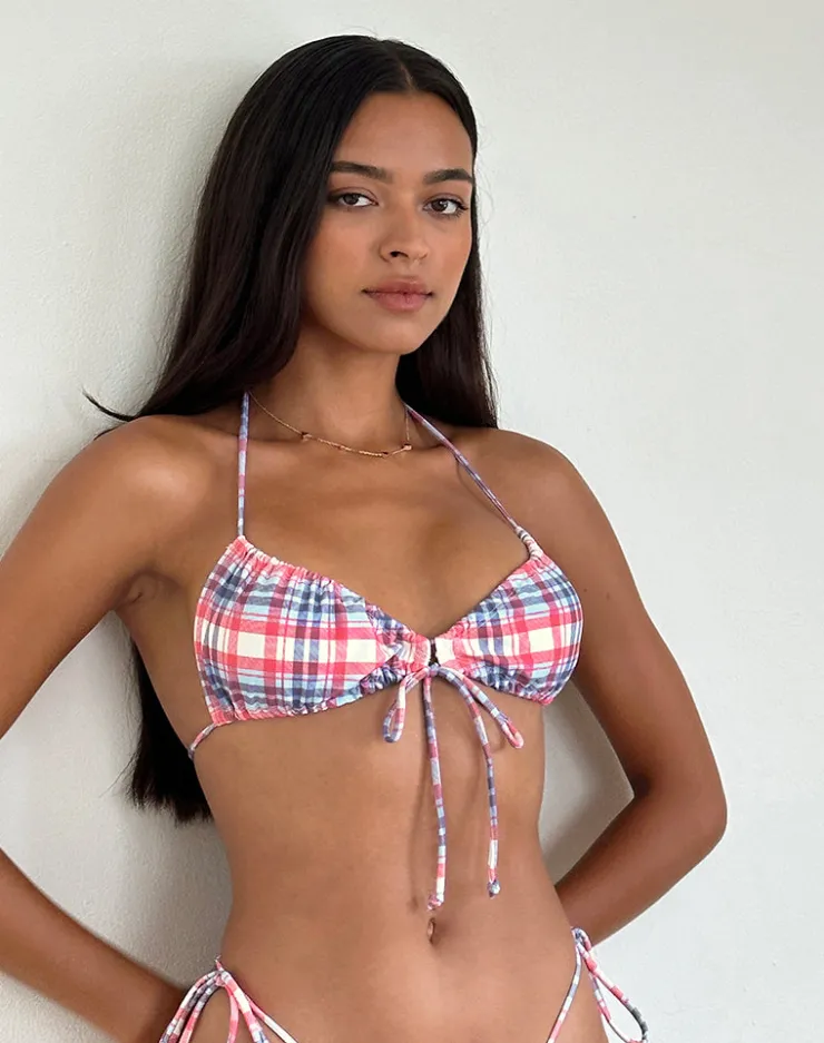 Women Motel Rocks Swimwear | Kaia Bikini Top in Pastel Pink Tartan