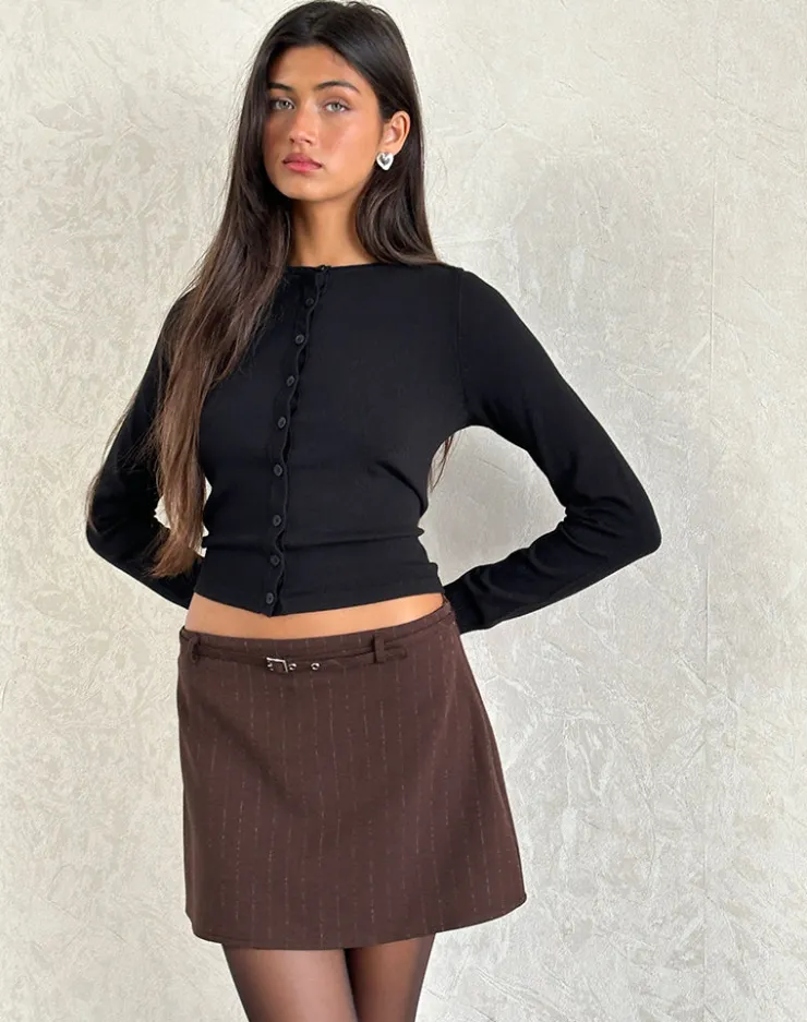 Women Motel Rocks Mini Skirts | Kaimar Mini Skirt in Pinstripe Brown Tailoring