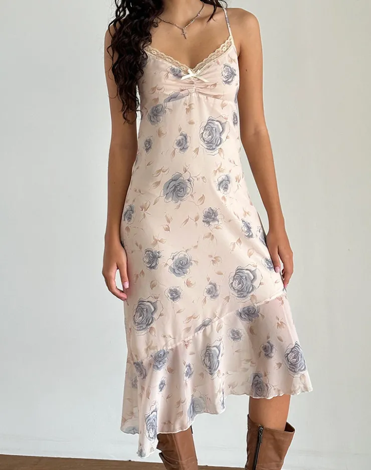 Women Motel Rocks Day Dresses | Printed Dresses | Kamala Midi Dress in Wild Rose Blue