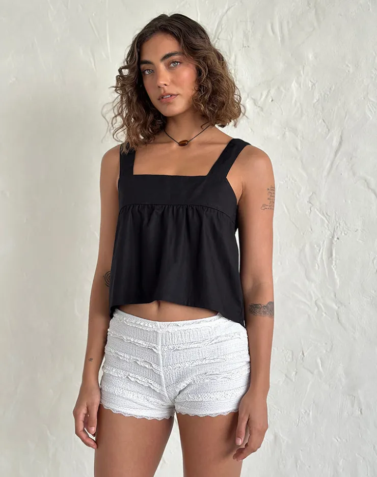 Women Motel Rocks Basic Tops | Karana Peplum Top in Poplin Black