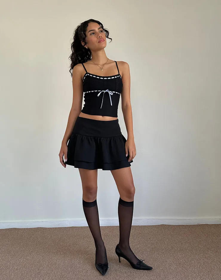 Women Motel Rocks Corset Tops | Strappy Tops | Karda Cami Top in Black with Contrast Ribbon