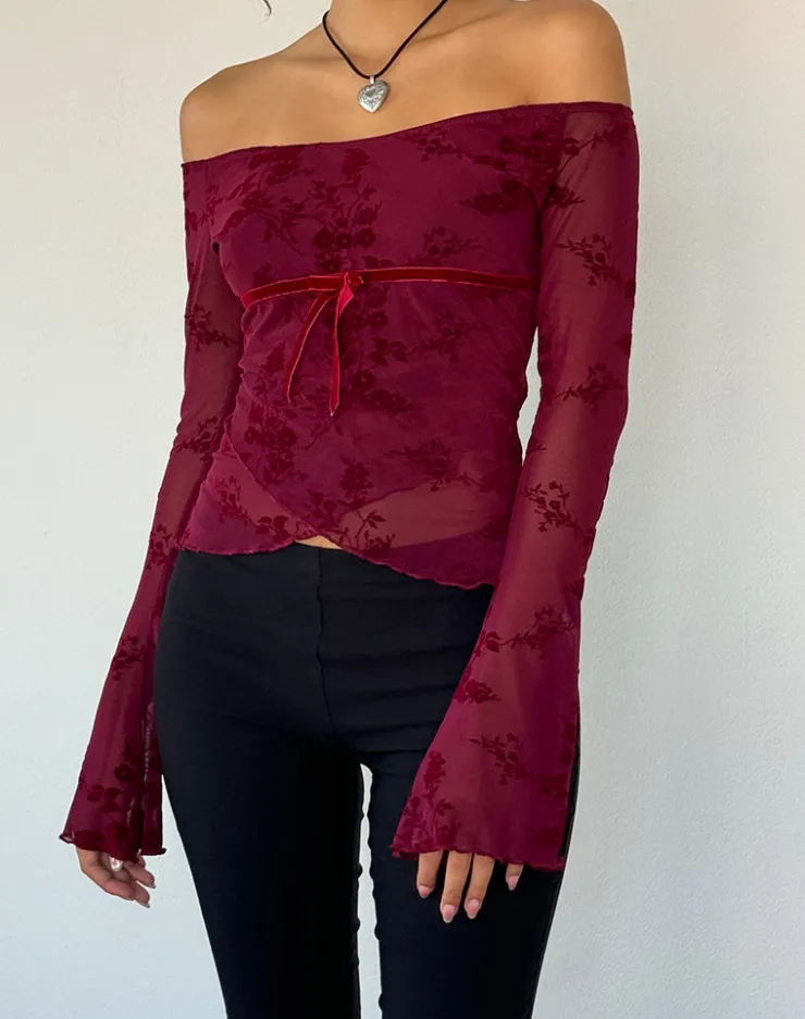 Women Motel Rocks Printed Tops | Bandeau Tops | Kareena Top in Botanical Flower Maroon