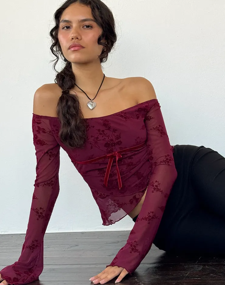 Women Motel Rocks Printed Tops | Bandeau Tops | Kareena Top in Botanical Flower Maroon