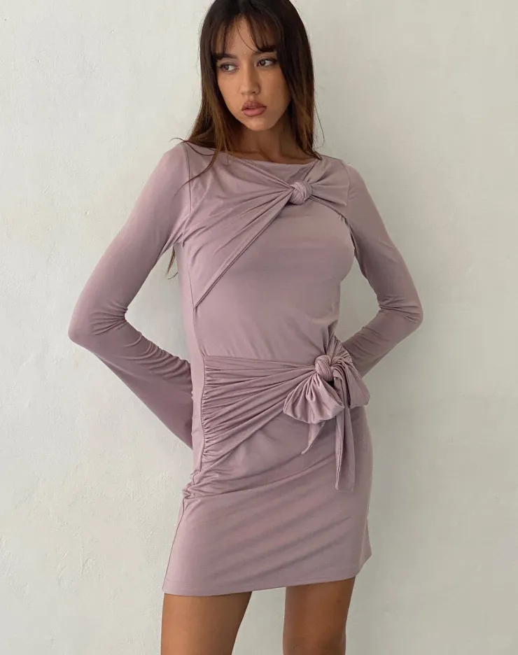 Women Motel Rocks Long Sleeve Dresses | Mini Dresses | Kari Knot Mini Dress in Slinky Mauve