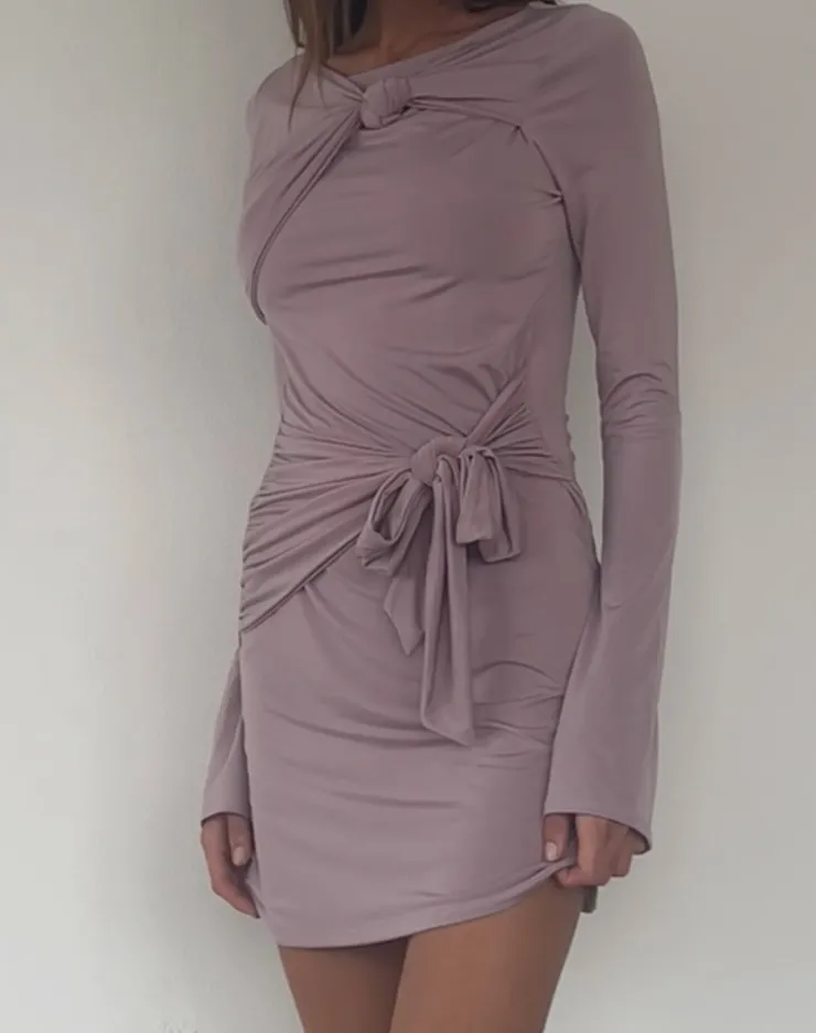 Women Motel Rocks Long Sleeve Dresses | Mini Dresses | Kari Knot Mini Dress in Slinky Mauve