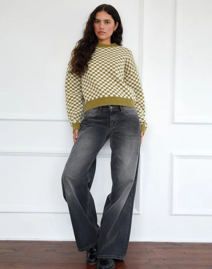 Women Motel Rocks Jumpers | Karu Jumper in Check Green