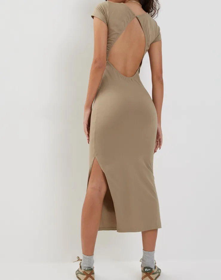 Women Motel Rocks Bodycon Dresses | Kasor Open Back Midi Dress in London Fog