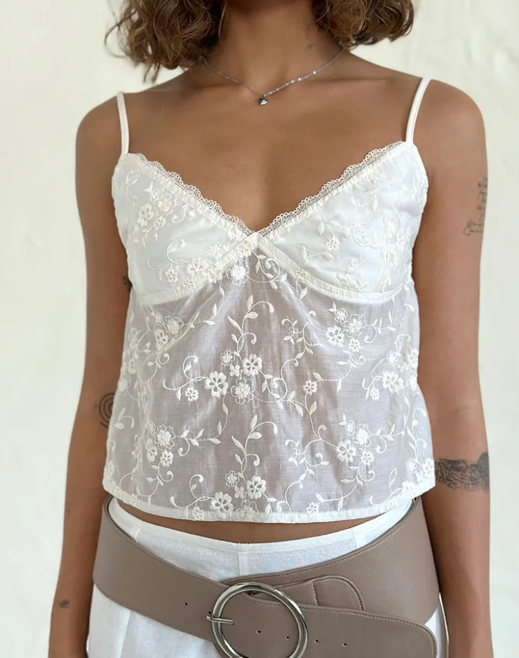 Women Motel Rocks Strappy Tops | Lace Tops | Kasturi Top in Broderie White