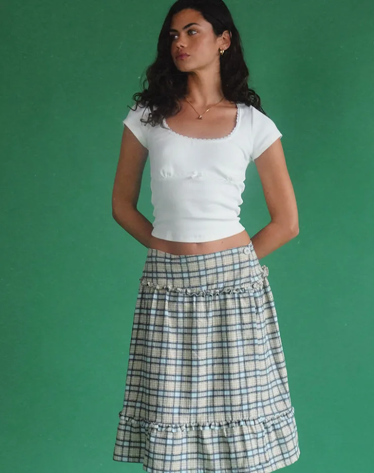 Women Motel Rocks Printed Skirts | A Line Skirts | Kasya Midi Skirt in Pastel Blue Tartan