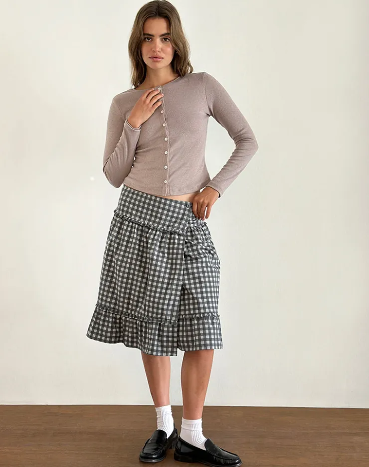 Women Motel Rocks Tailoring | Printed Skirts | Kasya Midi Skirt in Tonal Gingham Black and Grey