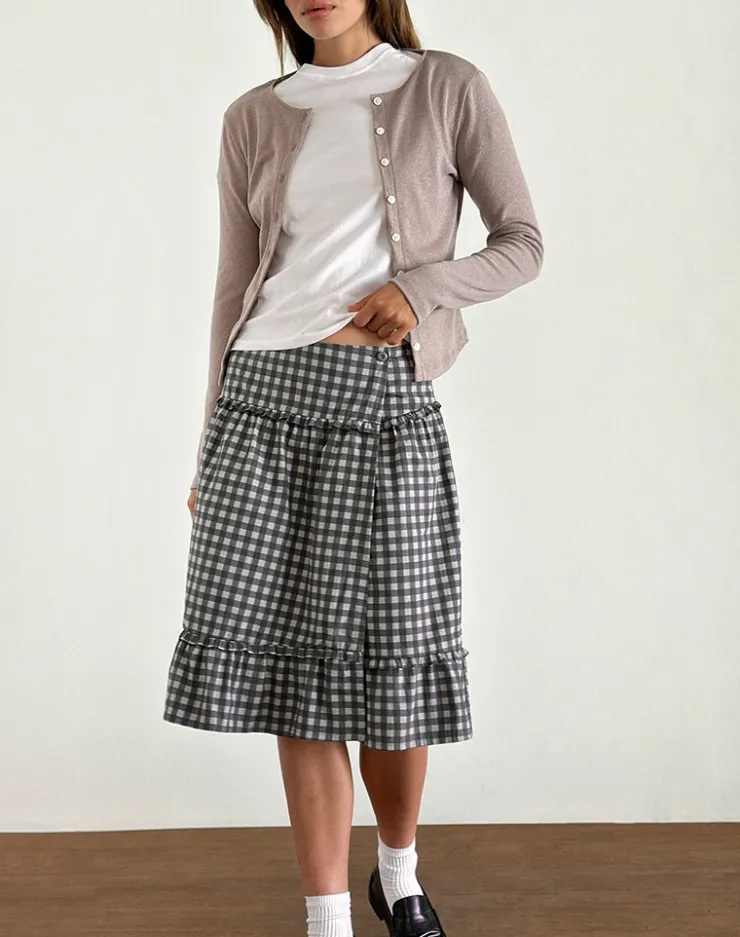 Women Motel Rocks Tailoring | Printed Skirts | Kasya Midi Skirt in Tonal Gingham Black and Grey