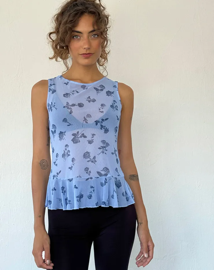 Women Motel Rocks Basic Tops | Vest Tops | Katnis Top in Inky Blue Floral Mesh