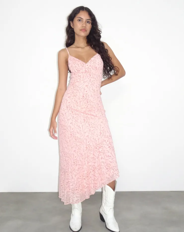 Women Motel Rocks Printed Dresses | Kavala Asymmetric Midi Dress in Shadow Floral Pink