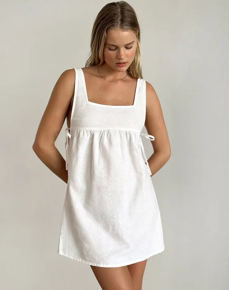 Women Motel Rocks Day Dresses | Mini Dresses | Kawase Tie Side Mini Dress in Linen White