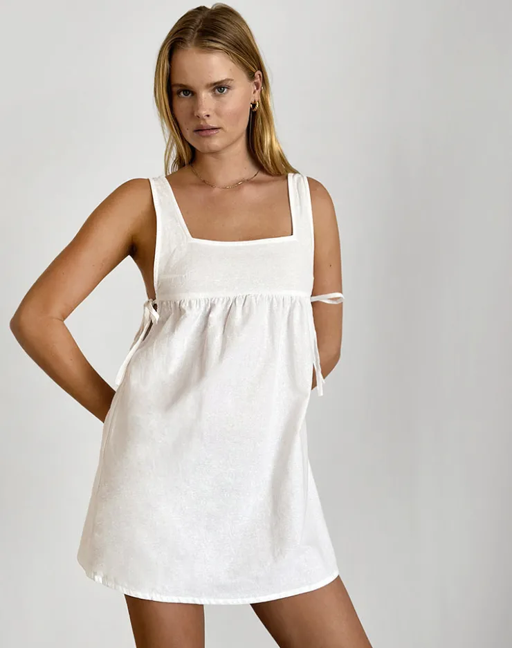 Women Motel Rocks Day Dresses | Mini Dresses | Kawase Tie Side Mini Dress in Linen White